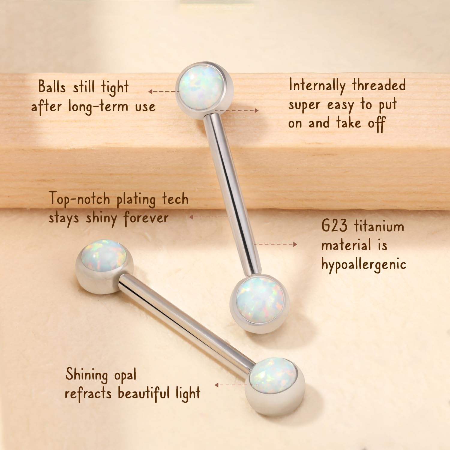 AROWRO Piercing pour téton, langue, téton, téton, titane G23 14 g, filetage interne, barre droite, bijoux de piercing de langue 12 mm-20 mm, Métal, Pas de gemme
