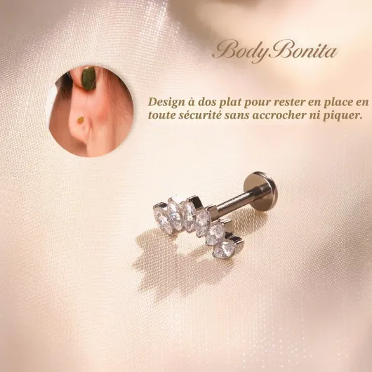 G23 Titanium Piercing Tragus Conch - Hypoallergénique 16G Oreille Piercings Bijoux Helix Medusa Monroe Labret Boucle d'Oreille à Lèvres 8mm Argent-6 clair CZ