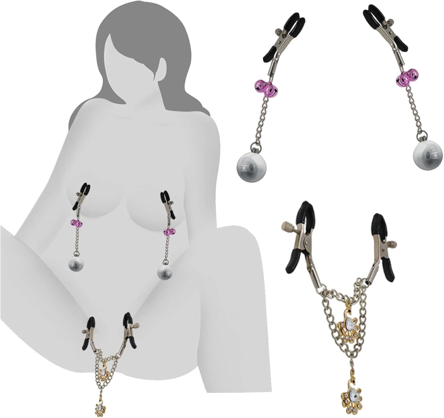 Pinces à Mamelons pour Femmes Hommes Avec Clip Clitoridien Avec Chaîne Fétiche Pinces à Mamelons Extreme Avec Boule en Verre Couple Flirting Pinces à Mamelons Bijoux Intimes Jouets Femmes pour le Sexe