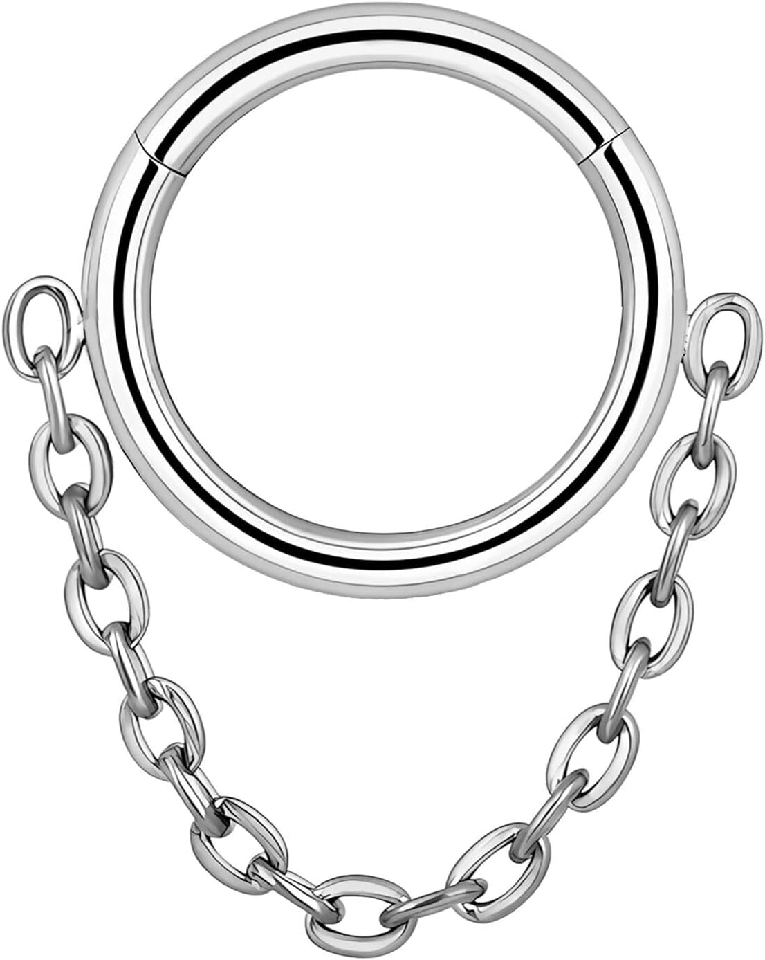 Titanium Clicker Ring in Simple Style with Chain, Nose Piercing Rook Huggie Conch Hoop Helix Jewelry