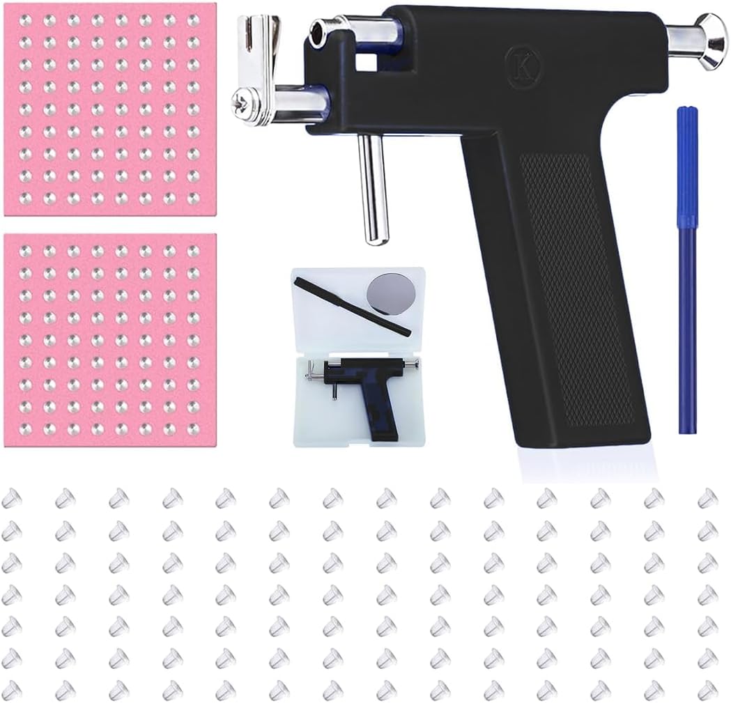 JAWUZ Perceur D'Oreille,Kit De Perçage D'Oreille Avec 98 Clous Pistolet + 12 Clous D'Oreille Pistolet De Perçage En Acier Inoxydable Pistolet Piercing Kit Pour Hommes Et Femmes