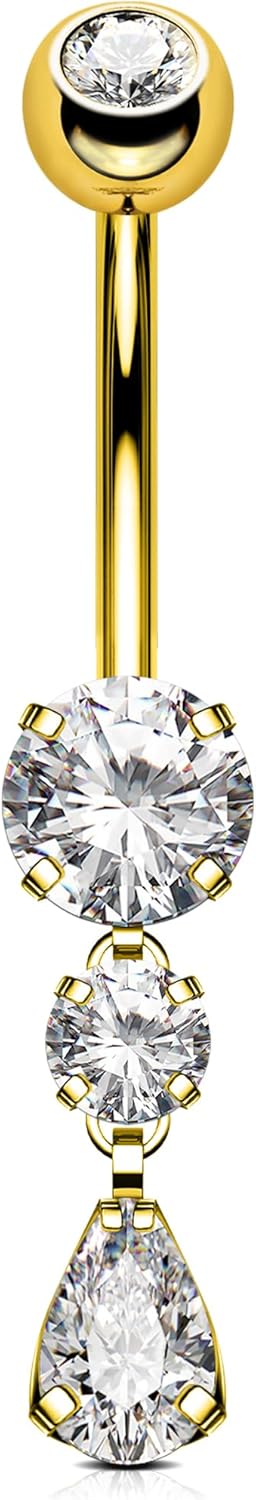 Corps Barres de Nombril Titane Internes 14G/1.6mm Bijoux Piercing Nombril Barres Nombril Dorées Forme de Goutte 10mm Barres de Ventre Piercings Nombril Anneau Nombril