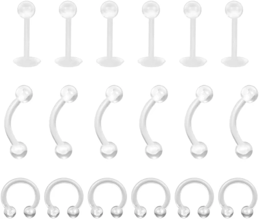 LuLiyLdJ support de perçage d'oreille flexible 18 pièces perçage de lèvre acrylique piercing de sourcil cerceau spirale membrane de tragus anneau de fer à cheval piercing bijoux