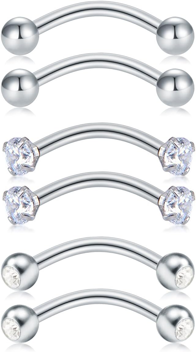 16G Acier Chirurgical Piercing Lèvre Sourcil Ventre Anneaux Helix Cartilage Oreille Bananen Bar 6 Pièces Curved Barbell
