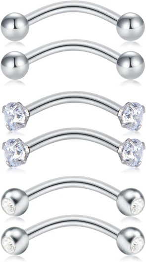 16G Acier Chirurgical Piercing Lèvre Sourcil Ventre Anneaux Helix Cartilage Oreille Bananen Bar 6 Pièces Curved Barbell