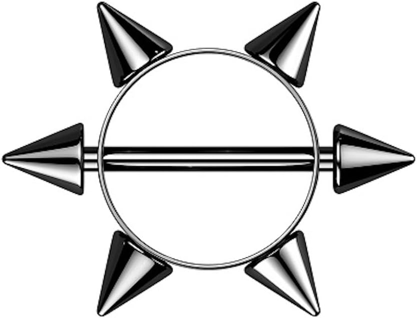 Taffstyle Piercing intime pour téton, piercing barbell bouclier pointes Noir