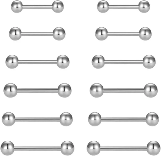 TPZORJX 12 pcs Piercings Barbells,Piercing a la Langue,Langue Barre Téton Anneaux 14G Acier Inoxydable Droite Barbell Piercing Bijoux,Piercing Tetons,Piercing Langue,Piercing Langue Acier Chirurgical