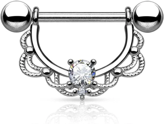 MenYiYDS percé mamelons piercing téton femme acier piercing mamelon homme hommes Intimpiercing acier chirurgical 316L délicat arc 1.2mm 1.6mm zircone Incolore Rose Aqua bleu-violet