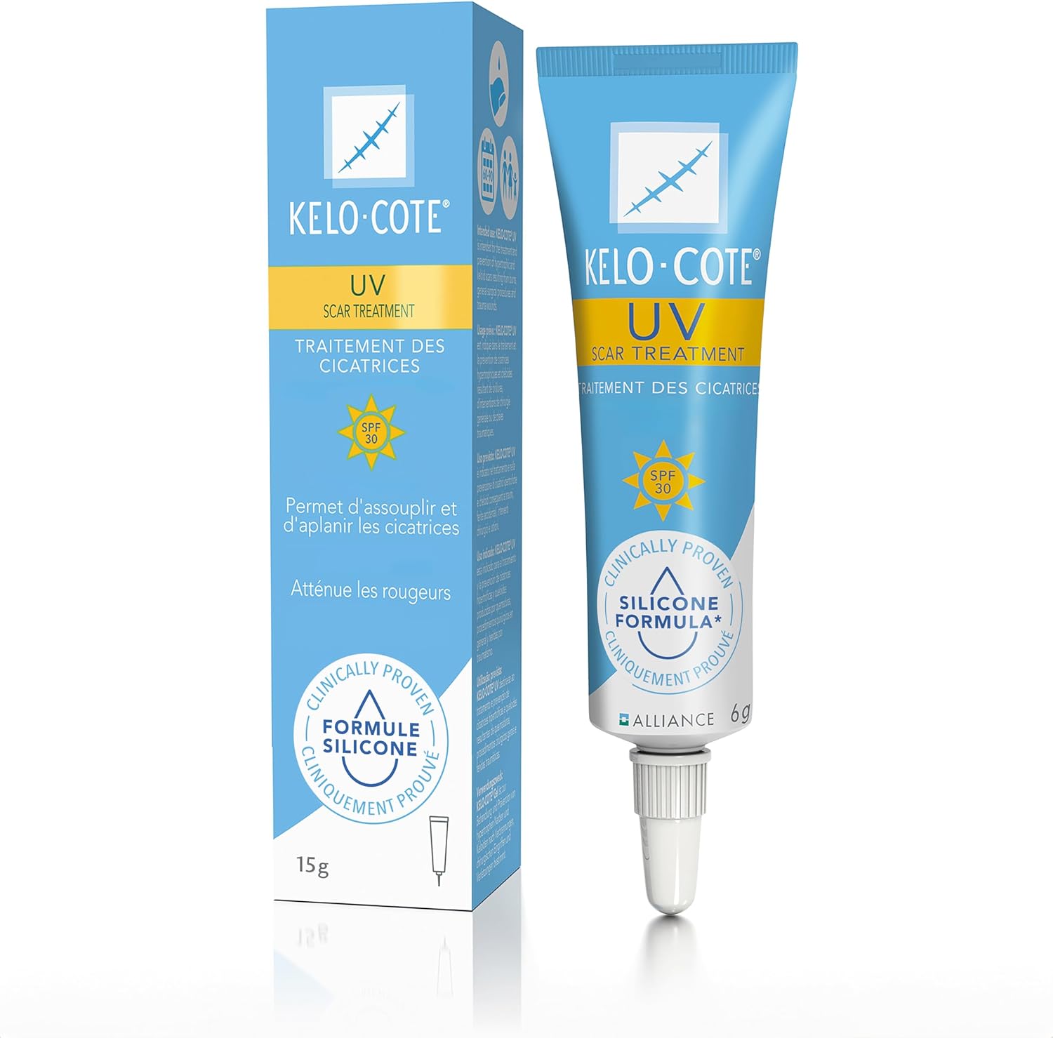 KELO-COTE - Tube 15g - Gel Cicatrice UV SPF 30 - Traitement Des Cicatrices - Formule Silicone - Atténue Rougeurs & Démangeaisons - Résiste À L’Eau - Transparent - Cliniquement Prouvé