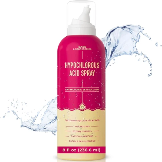 BASE LABORATORIES Pulvérisation Acide Hypochloreux - Cicatrisation De La Peau Pour Les Plaies - Solution Pour Le Soin Des Plaies, Soins Post-tatouage Et Piercing - Solution Nettoyante Saline - 240ml 240 ml (1er Pack)