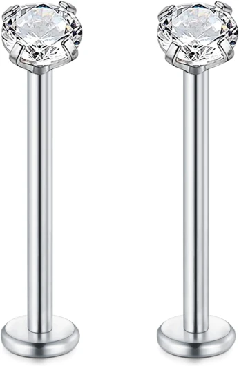 16G Acier Chirurgical Piercing lèvres Argent 6 8 10 12 14 16 19mm Cartilage Tragus Helix Boucles d'oreilles Piercing Labret avec Zircon Fil Interne Bijoux Piercing pour Femmes Hommes 2pcs : argent 1.2*19*4mm