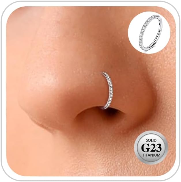 ESHIONER Piercing Nez Anneaux G23 Titane Piercing Nez Anneau fin Piercing Anneaux helix Conch Septum Argent Or Daith Tragus CZ Boucles d'oreilles Oreille Bijoux 6MM 8MM 10MM 12MM 16G 18G 20G