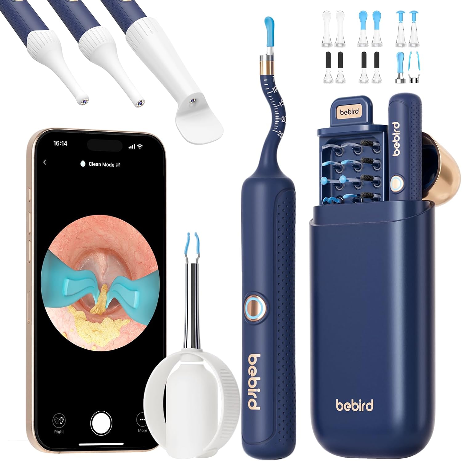 Bebird Otoscope Oreille, 1920P HD Flexible Camera Iscope, Caméra Oreille avec Pince, Nettoyant Oreille pour l'examen des oreilles/nez/gorge, Outil de Nettoyage d'oreille pour Adultes et Enfants EarSightPlus Bleu