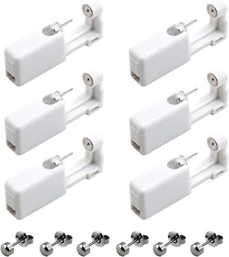 EIHI 6 Pièces Perceur d'oreille, Kit Percage Oreille, Kit De Pistolet De Perçage De Nez Stérile Jetable De Sécurité Outil Auto-Perçant Indolore avec des Goujons d'oreille Kit De Piercing Asepsie