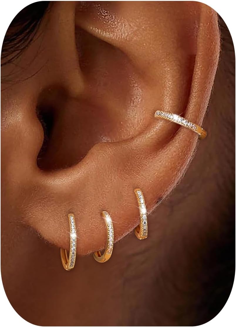 BVLAGIDA 4 Paires Boucles d'Oreilles Créoles Argent 925 Creoles Argent Femme Hypoallergénique Boucles d'oreilles Femme Argent Or Piercing Oreille Cartilage 6/8/10/12MM