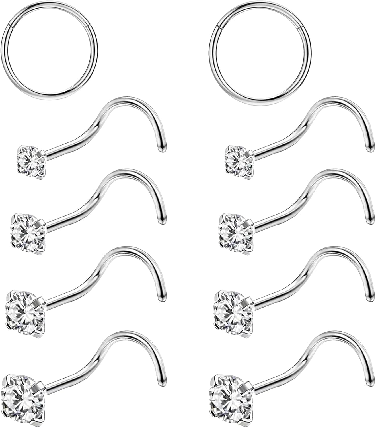 Agogue Lot de 10 piercings de nez en argent - Piercing de nez en zircone - Piercing pour le nez - Piercing de nez, 1, Synthèse, Synthèse