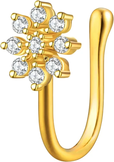 Gold Plated Nose Cuffs, Clip-On Faux Piercing Non-Piercing Jewelry Style 10