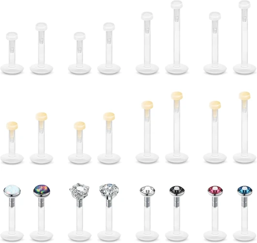 24Pcs Piercing Labret Bioflex Plastique Levre Bouche Barres Transparent Silicone Tige pour Nez Medusa Madonna Tragus Helix Oreille 6mm 8mm 10mm 12mm 16G