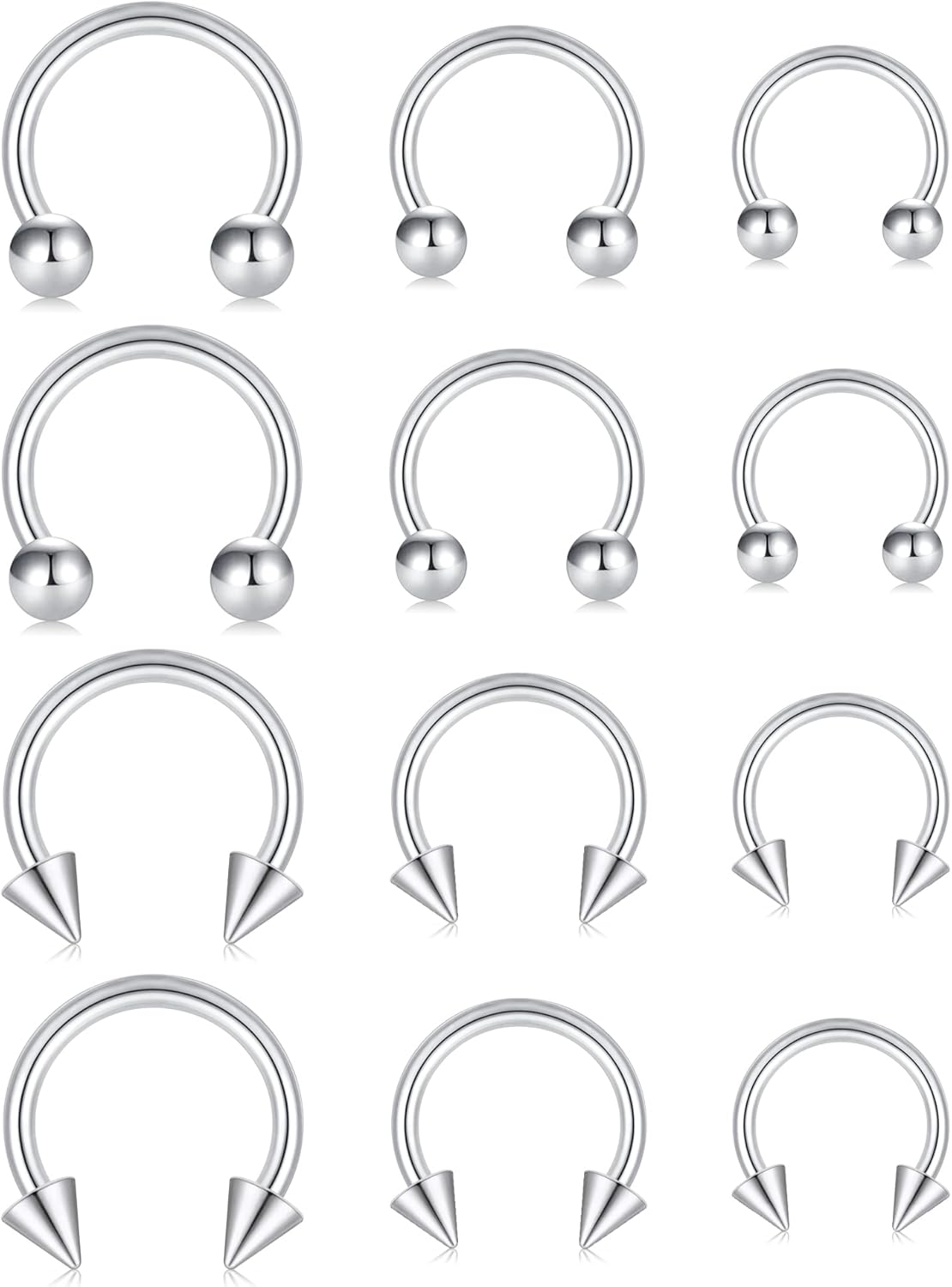 VF VFUN 16g Piercing Septum Septum Anneaux Piercing Nez 8/10/12mm Fer à Cheval Anneaux Piercing Lèvre Tragus Helix Piercing Bijoux Femme Homme A-argent1