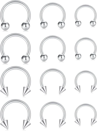 VF VFUN 16g Piercing Septum Septum Anneaux Piercing Nez 8/10/12mm Fer à Cheval Anneaux Piercing Lèvre Tragus Helix Piercing Bijoux Femme Homme A-argent1
