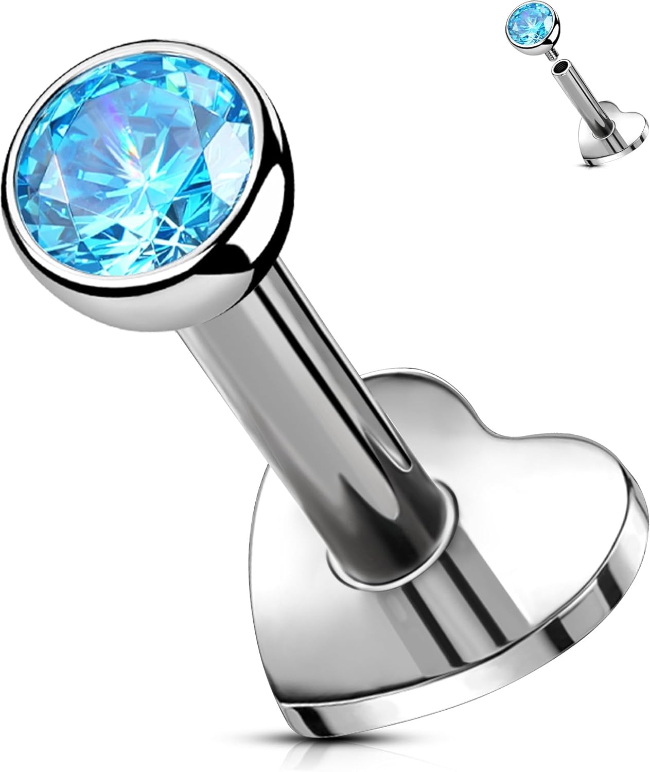 Clou Labret en Titane Grade 23 Filetage Interne Bijoux de Piercing 16G 5/6/8/10/12mm pour Lèvre Helix Tragus Conch Tige Médicale à Dos Plat pour Cartilage Lip Labret Piercing