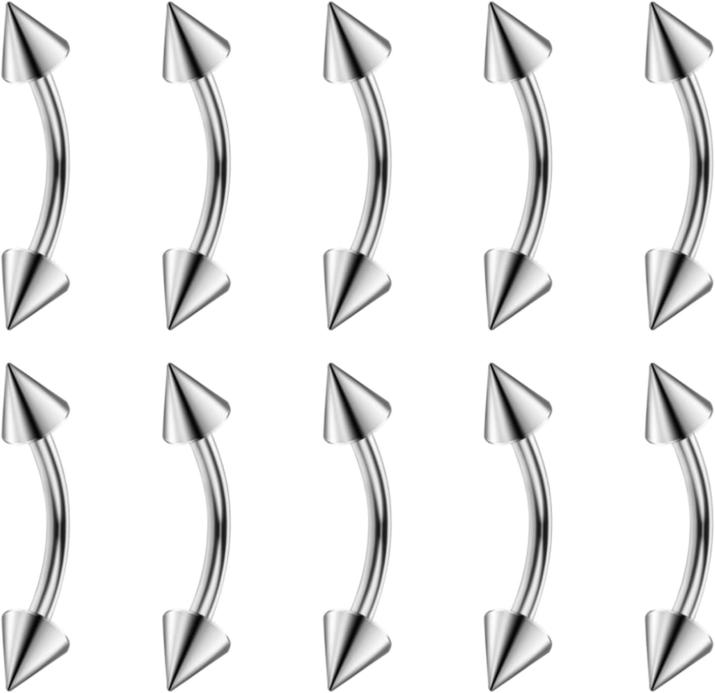 Gojewen 10pcs Courbé Barbells pour Sourcils Lèvres Rook Hélix Tragus Piercing Bridge Piercing Anneau Ventral Piercing 16G Acier Inoxydable 6mm 8mm 10mm