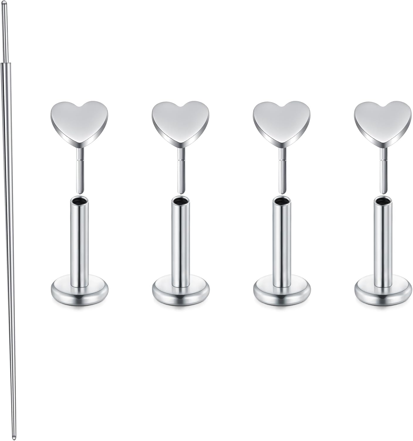 20G Piercing Tragus Piercing Labret Argent en Acier Inoxydable 20G 6MM Piercing Lèvre Nez Cœur Minimaliste Piercing Bijoux Boucle Oreille Femme Élégant 4pcs 4pcs-cœur Argent
