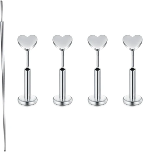20G Piercing Tragus Piercing Labret Argent en Acier Inoxydable 20G 6MM Piercing Lèvre Nez Cœur Minimaliste Piercing Bijoux Boucle Oreille Femme Élégant 4pcs 4pcs-cœur Argent
