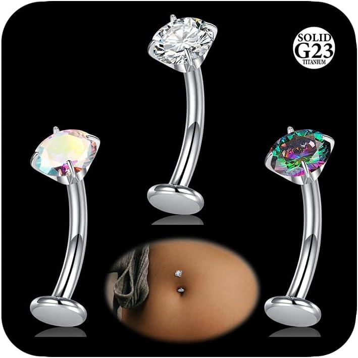 Piercing Nombril Titane 14G Femme CZ Rose Violet Coloré, Piercing de Nombril Hypoallergénique 10MM Dos Plat Filetage Interne Piercing Ventre Bijoux Corps pour Soirée Cz Coloré