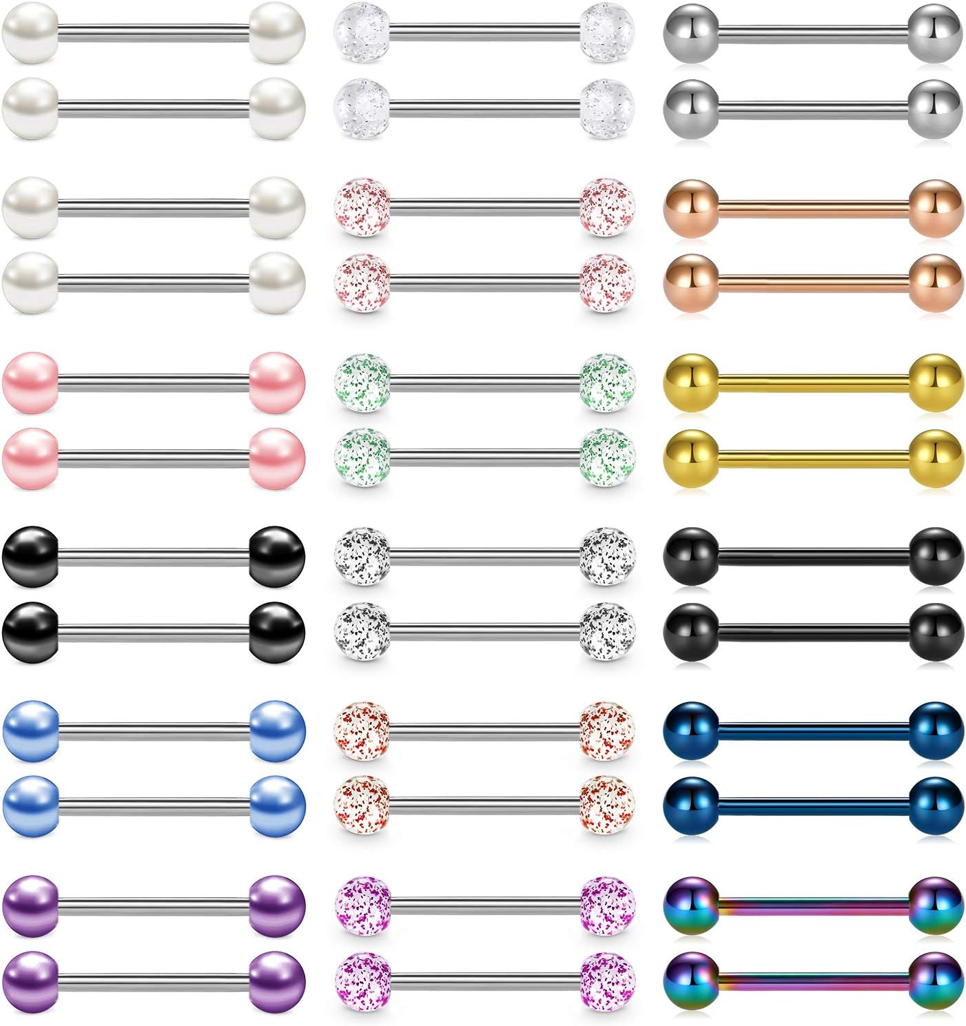 14G Acier Chirurgical Piercing Langue Teton pour Femme Homme Anneau de Langue Anneau de Mamelon Barbell Piercing Bijoux 12-20MM Style#4