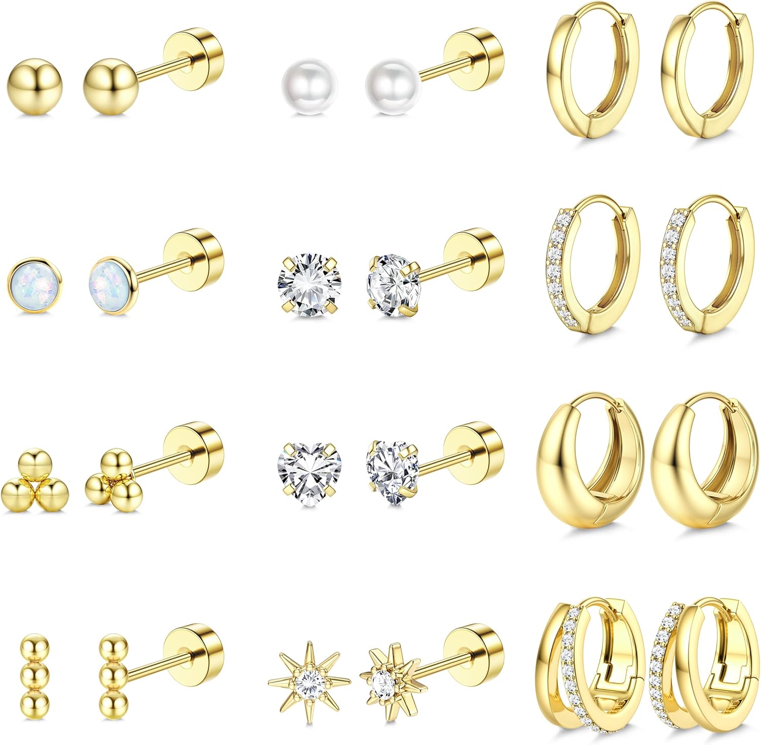 Or Stud Hoops - Piercing Cartilage Hypoallergénique - Set de Boucles d'Oreilles