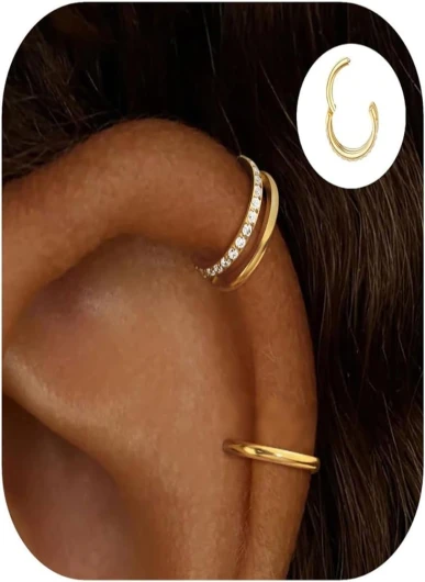 Habselikob Piercing Conch Acier Chirurgical 16G Helix Cartilage Boucles d'oreilles Créoles CZ Clicker Piercing Nez Septum Tragus Daith Rook Piercings Anneau Oreille 8/10MM 16G(1.2mm)-10MM Or
