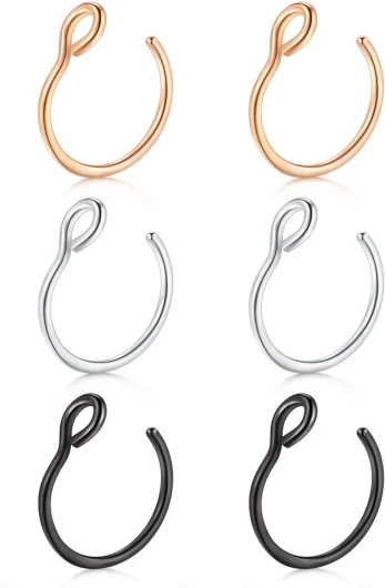 JFORYOU 6-14 Pièces 316L Acier inoxydable Faux Anneau de Nez Bague au Nez Septum Bijoux de Piercing, 3-6 Coulours, 8mm