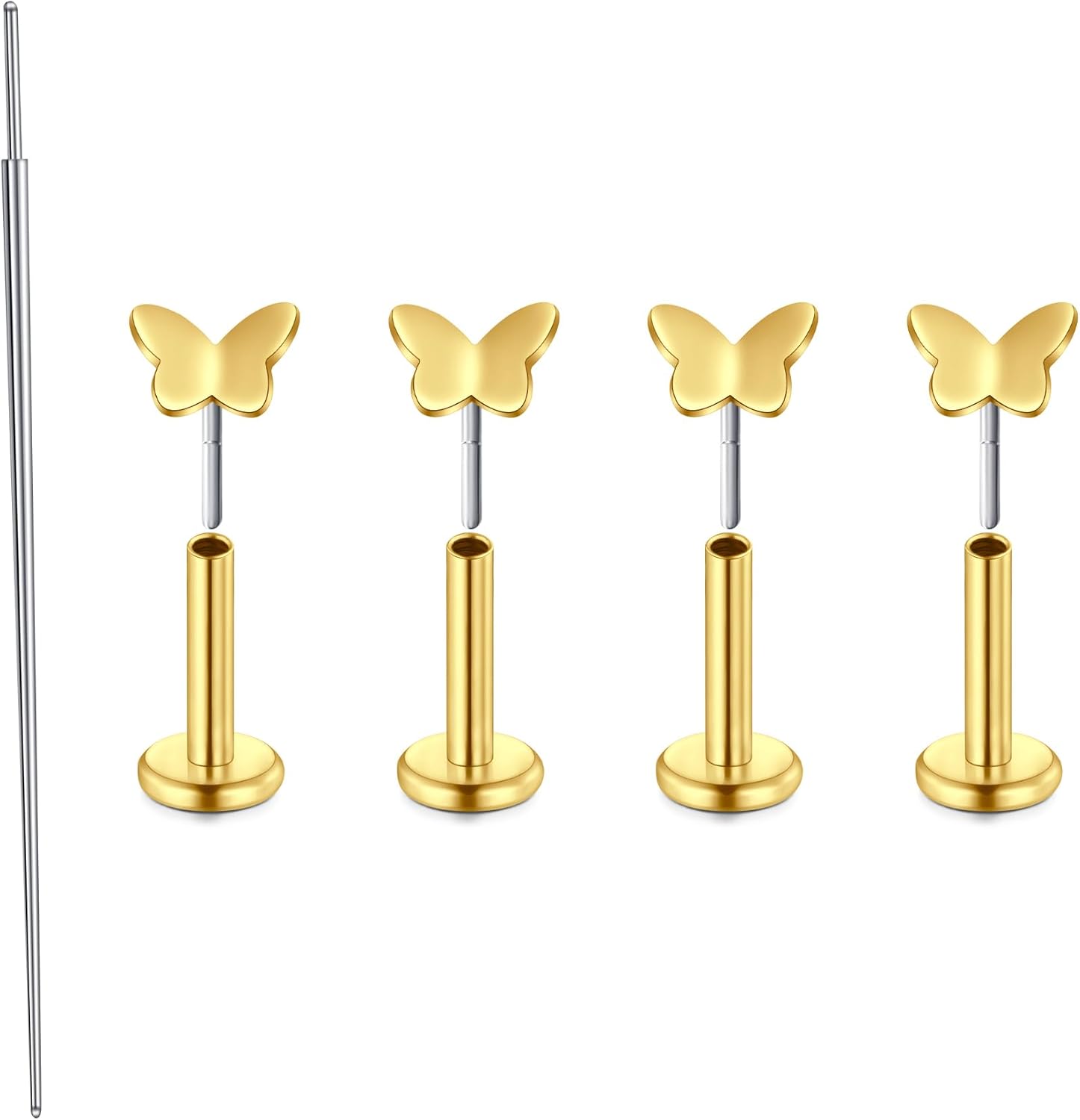 20G Piercing Tragus Piercing Labret Argent en Acier Inoxydable 20G 6MM Piercing Lèvre Nez Cœur Minimaliste Piercing Bijoux Boucle Oreille Femme Élégant 4pcs 4pcs-papillon or