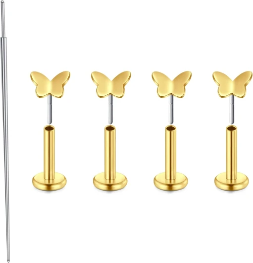 20G Piercing Tragus Piercing Labret Argent en Acier Inoxydable 20G 6MM Piercing Lèvre Nez Cœur Minimaliste Piercing Bijoux Boucle Oreille Femme Élégant 4pcs 4pcs-papillon or