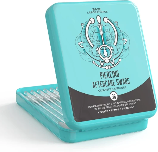 Base Labs Kit D'entretien Piercing Sel De Mer - 40 Cotons-Tiges - Nettoie, Stérilise & Apaise - Solution Saline Pour Perçage - Solution Plus Propre Perçage Oreilles 40 Pièces