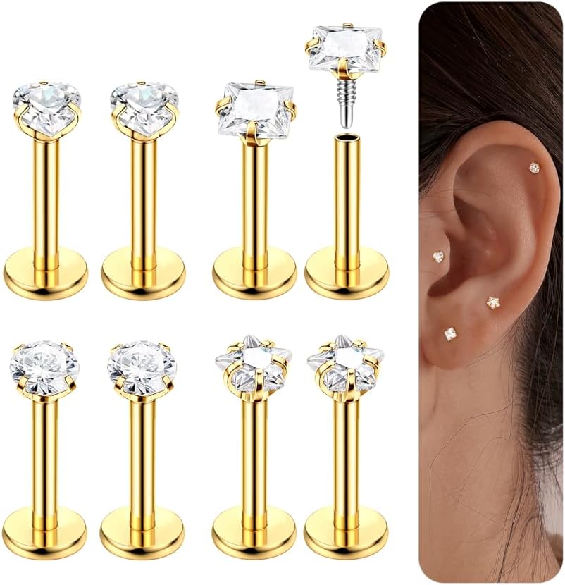 16G Piercing Labret Levre Oreille Piercing Nez Anneaux Cartilage Boucles d'oreilles Piercing Acier Chirurgical Piercing Medusa Monroe Piercing Conch Piercing Helix pour Femme Couleur 6.0 Millimètres