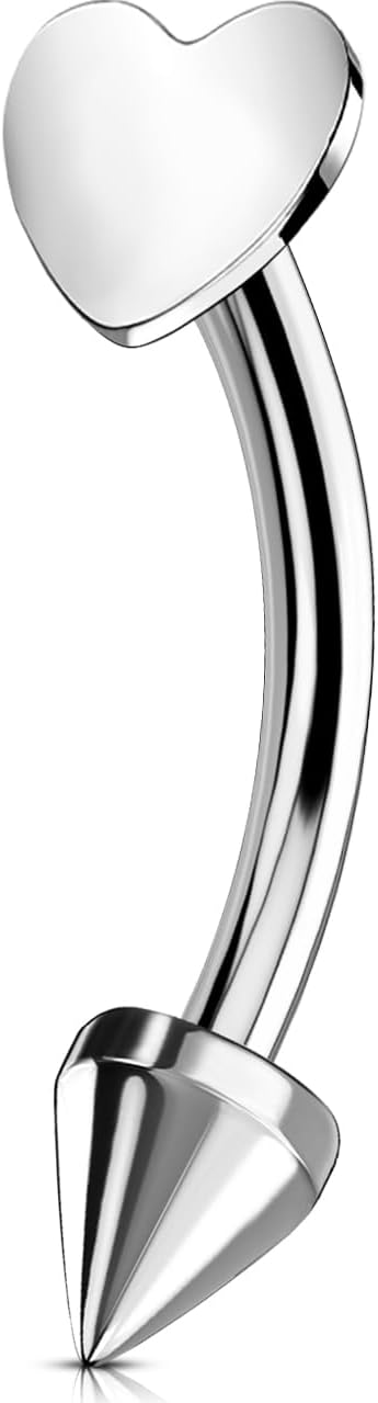 G23 Titanium Curved Barbell Rook Daith Helix Piercing Jewellery Earring 16G 8mm Bar Vertical Labret Bottom Lip Orbital Conch Ring Tragus Eyebrow Heart Arrows Women Men