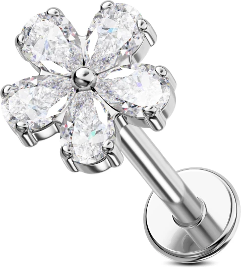 Jewseen Boucles d'oreilles à tige en titane pour cartilage floral CZ dos plat filetage interne Helix tragus bijoux de piercing