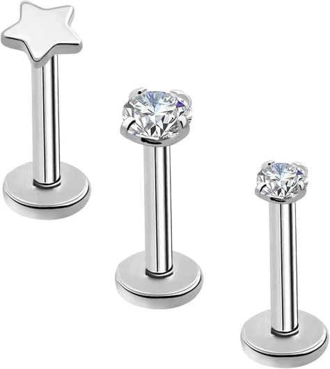 3pcs Lot Piercing Labret Star 8mm Anneaux Lip Bars Vertical G23 Titane Piercings Helix Earring Studs Conch Tragus Ear Lobe Bijoux Étoile