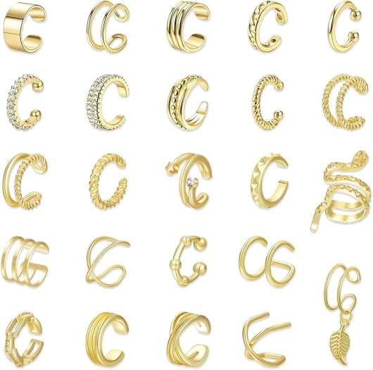 ZXTGBQ 24Pcs Ear Cuff Pour Femme, Boucles D'Oreilles Femme, Faux Piercing Oreille, Non Piercing Helix Cartilage Manchette Oreille, Boucle Oreille Sans Trou pour Cartilage Boucles D'Oreilles à Clip