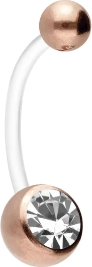 PIERCINGLINE Piercing de nombril flexible en téflon - Pour la grossesse - Avec boule en acier chirurgical et cristal - Peut être raccourci - Disponible en 7 couleurs