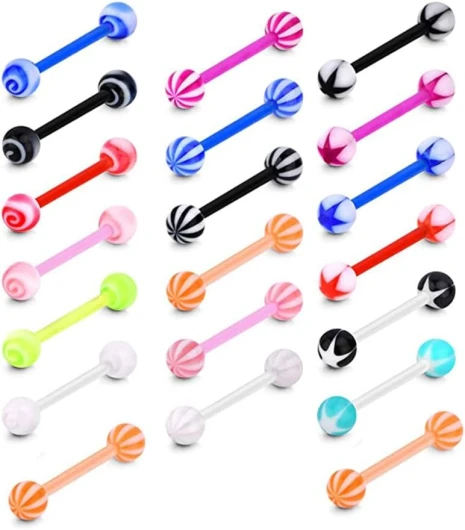 LuLiyLdJ Lot de 20 Piercings à la Langue pour Mamelon en Plastique, 16 mm en Plastique Flexible pour Piercing à la Langue, Bijoux pour Piercing corporel
