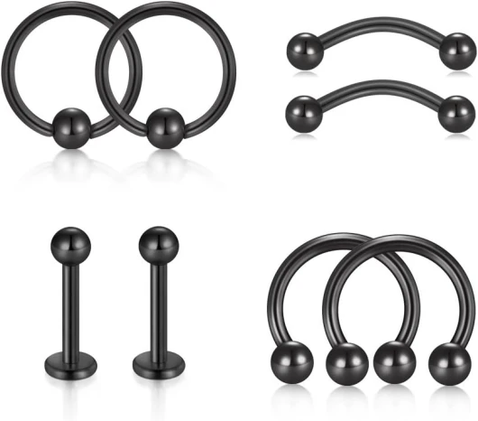 VF VFUN Acier Chirurgical 16G Cartilage Oreille Piercing Sourcil Tragus Helix Piercing Lèvre Labret Noir