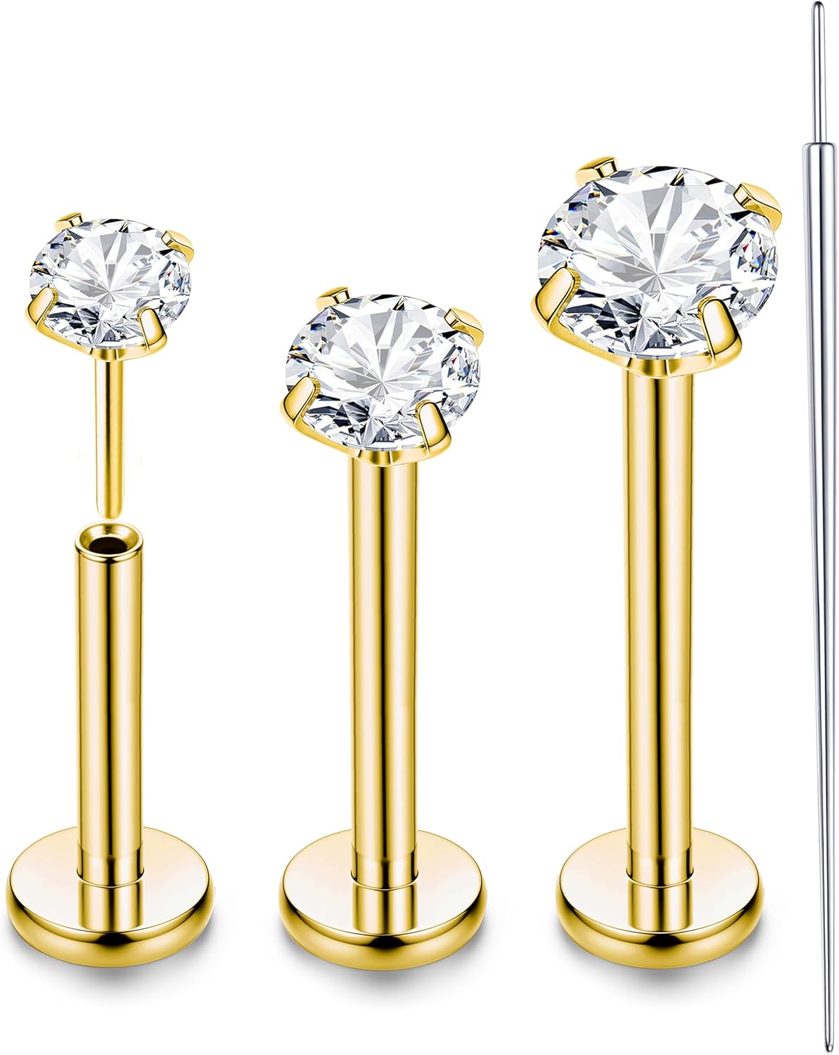 Tragus Labret Levre Nez Piercing G23 Titane 16G/18G/20G - 2/3/4MM CZ Oreille Helix Cartilage Medusa 6/8/10MM