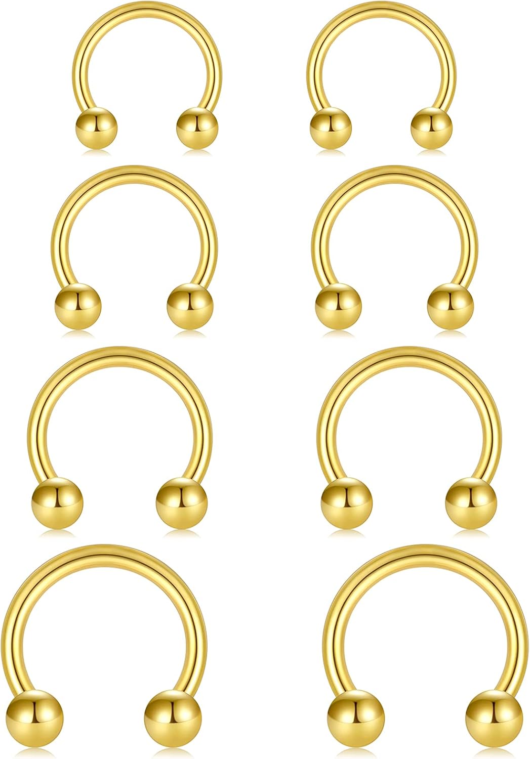 16G Or Fer À Cheval Nez Septum Lèvres Anneaux 6/8/10/12mm Acier Inoxydable Tragus Helix Rook Piercing Anneaux
