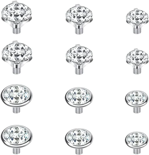 14G 4-20Pcs Acier chirurgical Bijoux de Piercing Dermique Zircon Cubique Micro Ancre Dermique Tops Titanium Base Piercing Dermique 2.5/3/4mm Cz Tops
