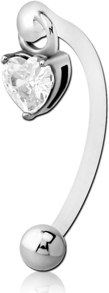 Viva-adorno KVV Christina Z550h Piercing intime en bioflex avec pendentif en forme de cœur en cristal transparent, Plastique, Zircon cubique