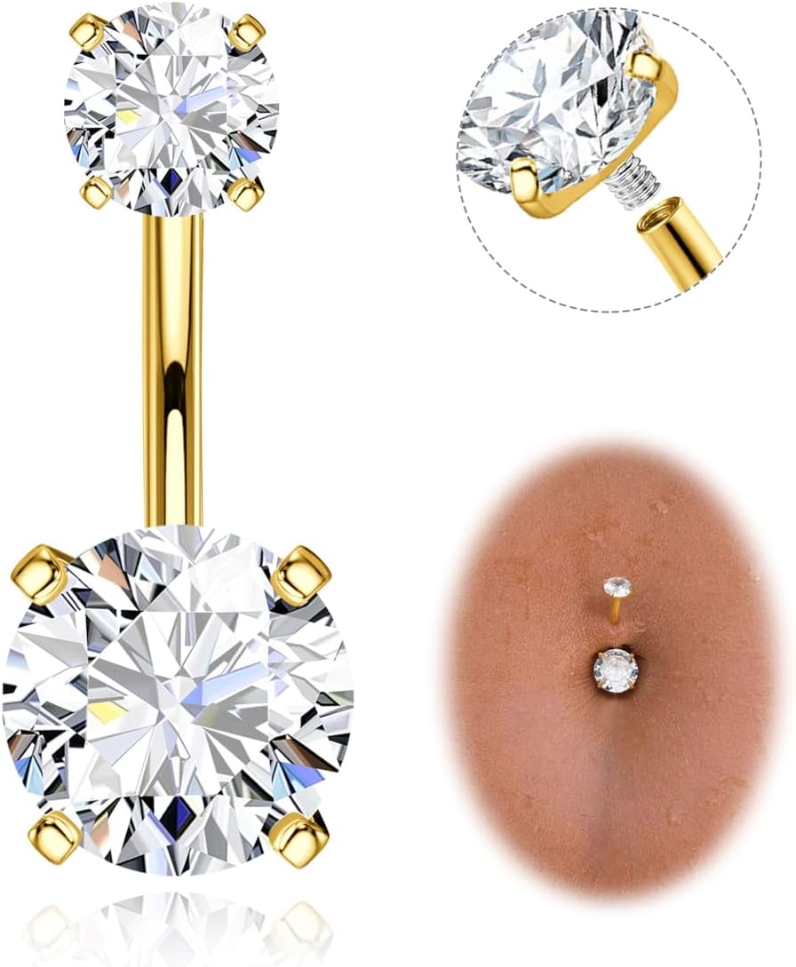 CASSIECA 14G Piercing Nombril Acier Chirurgical Percing Nombril Or Argent Piercings Bananes CZ Coeur Dangle Ventre Piercings Barre Nombrils Piercing