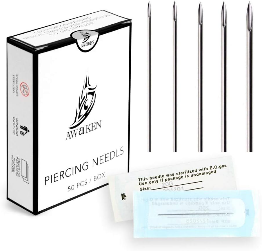 Aiguilles de Piercing Body Piercing stériles pour Accessoires de Tatouage de Langue de Nombril d'Oreille de Nez 50 pièces 16G